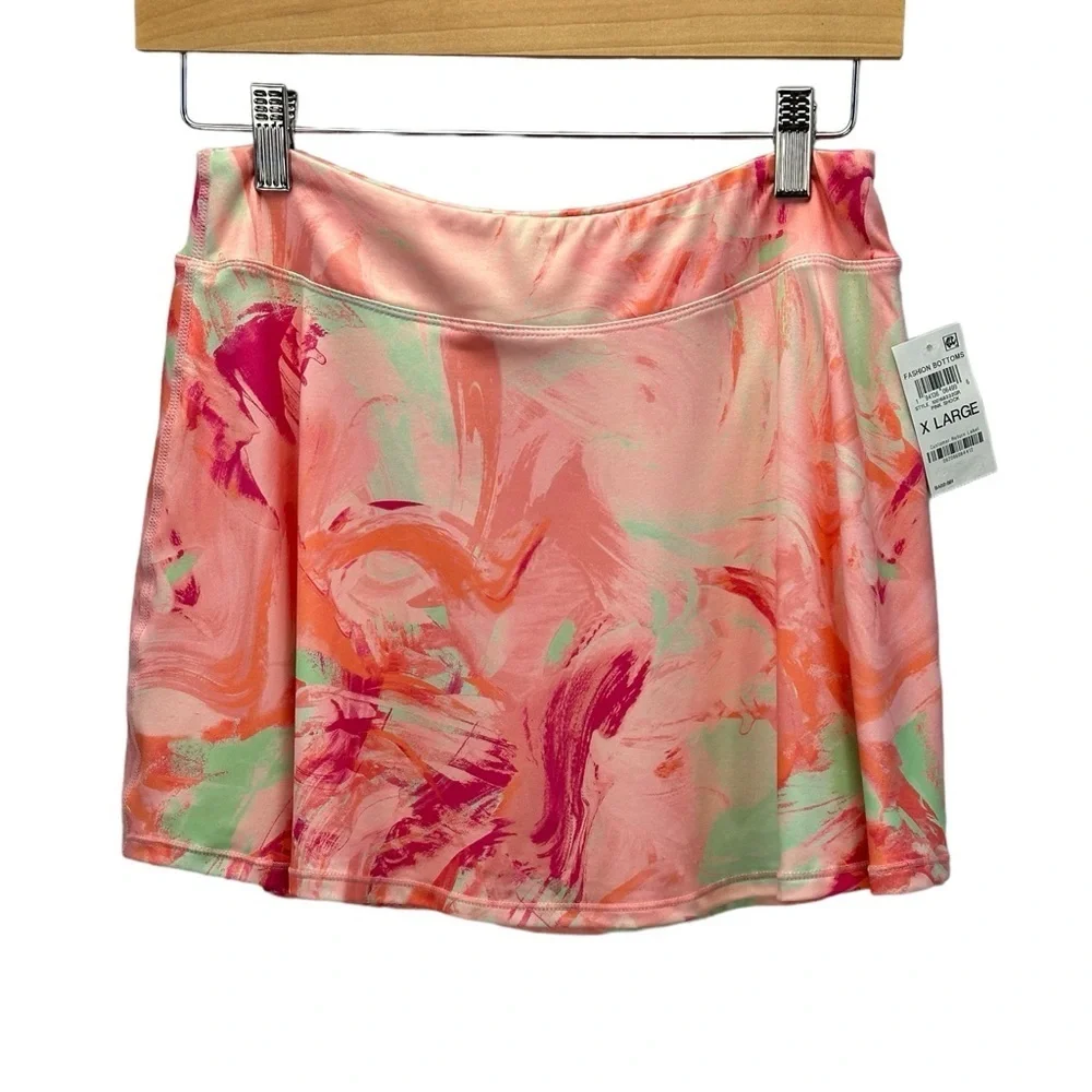 Ideology Girls Watercolor Tie Dye Print Sports Skort - Pink Orange Green - XL